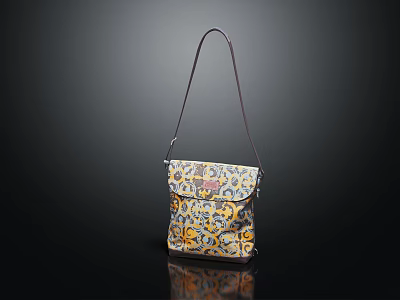 Chic Single Shoulder Bag With Yellow Gold Pattern And Dark Leather Strap Details 3d model