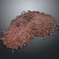 Reddish Brown Soil Pile With Small Stones And Plant Debris Against Dark Background