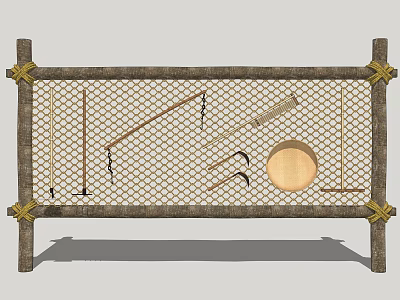 Industrial Equipment With Wooden Frame Metal Mesh Cross Rods And Tool Components 3d model