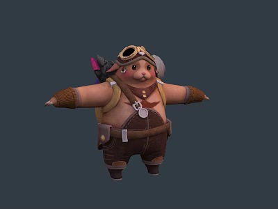 Plump Bear Game Movie Character With Aviator Goggles Quiver And Brown Overalls 3d model