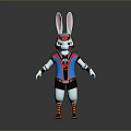 Cartoon Rabbit Character With Long Ears Blue Red Outfit Black Shorts And Orange Shoes