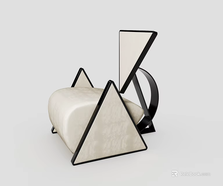 Stylish Modern Single Sofa With Geometric Black Frame And Cream Cushion Design 3d model
