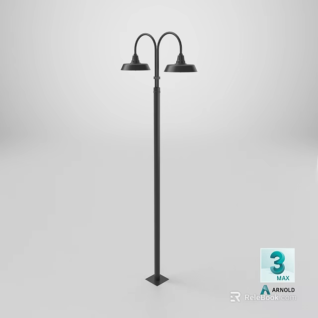 Modern Outdoor Road Facility Street Lamp With Double Black Lampshade And Stable Base 3d model 