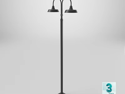 Modern Outdoor Road Facility Street Lamp With Double Black Lampshade And Stable Base 3d model