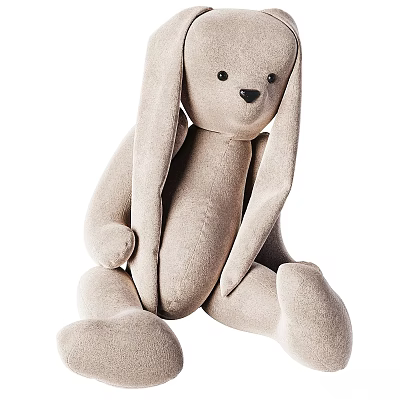Soft Beige Plush Rabbit Toy With Long Ears In Sitting Position 3d model