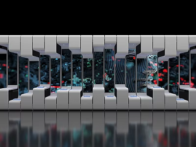 Modern 3D Geometric Background Wall With Abstract Patterns And Reflective Lighting 3d model
