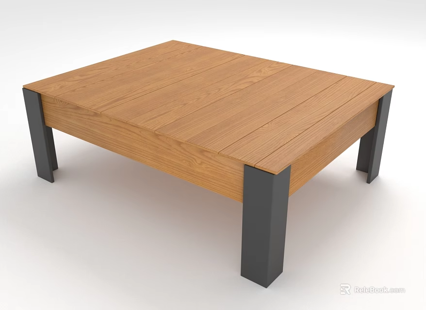 Modern Coffee Table With Wooden Top And Black Legs For Living Room Furniture 3d model 