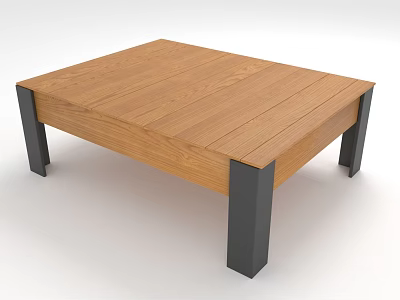 Modern Coffee Table With Wooden Top And Black Legs For Living Room Furniture 3d model