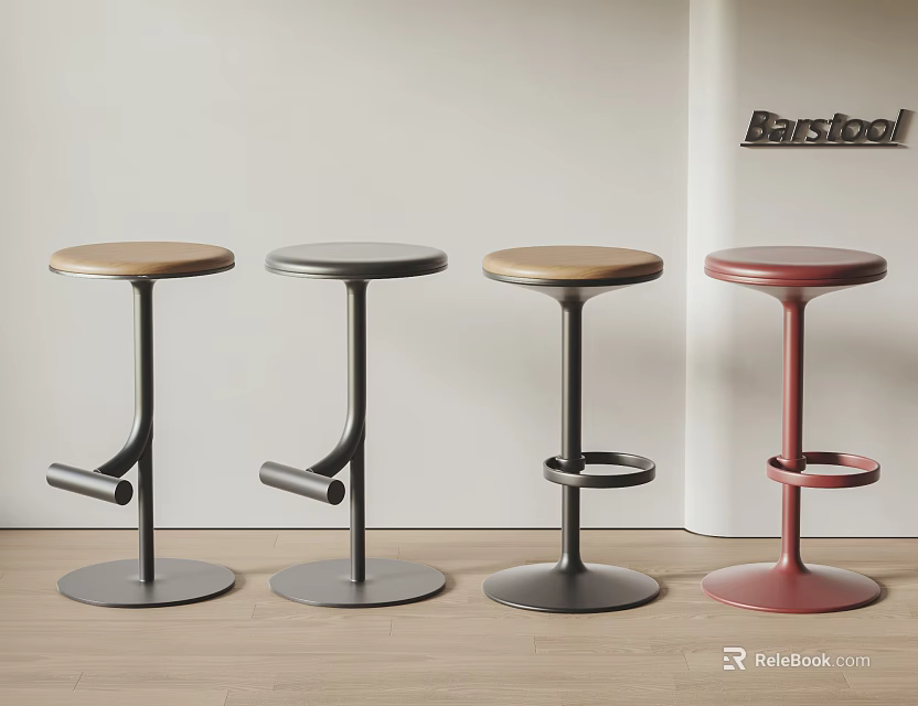Modern Barstools With Wooden Seats And Metal Frames In Multicolor Designs 3d model