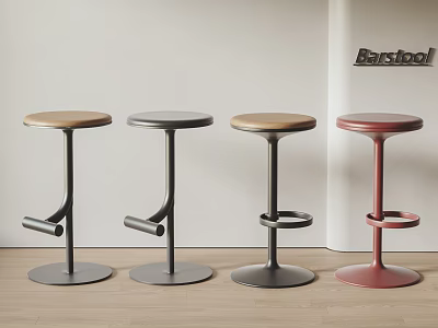 Modern Barstools With Wooden Seats And Metal Frames In Multicolor Designs 3d model