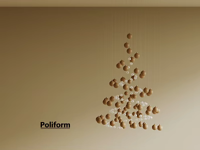 Poliform Hanging Light Fixture With Brown Spheres And Transparent Elements On Beige Wall 3d model