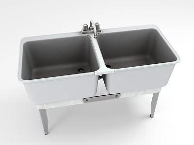 Practical Modern Double Bowl Kitchen Sink With Stand Legs And Faucet 3d model