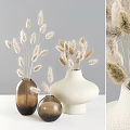 Brown and White Stylish Decorative Vases with Fluffy Dried Flowers for Modern Home Decor