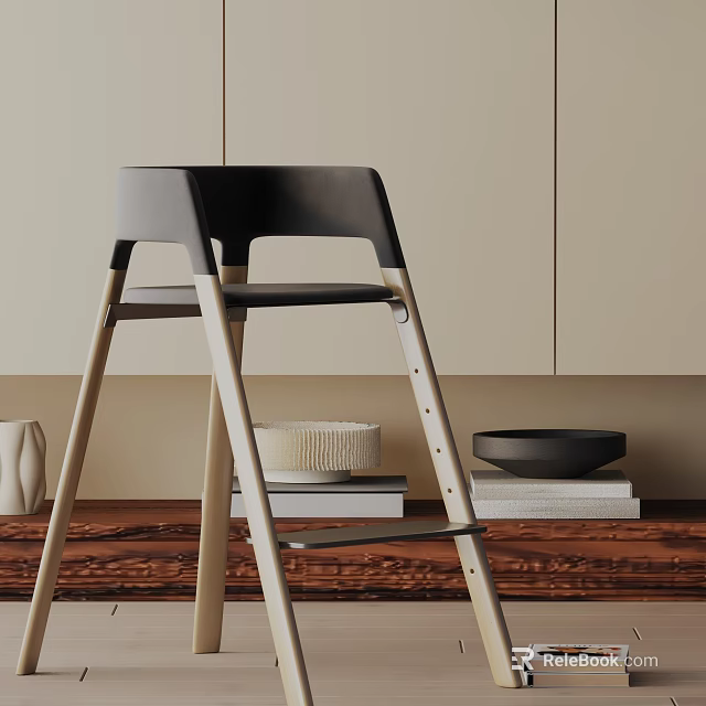 Modern Black Bar Stool With Light Wood Legs In Contemporary Kitchen Setting 3d model 