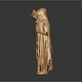 Golden Woman Statue In Ornate Clothing With Feather Headdress Holding Long Staff
