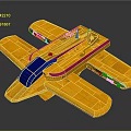 Yellow Spacecraft Model with Solar Panels and Blue Details in Cosmic Design
