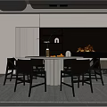 Modern Open Concept Restaurant Interior Design With Dining Table Chairs And Pendant Lights 3d model