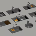 Various Modern Kitchen Sink Designs With Faucet And Fruit 3d model