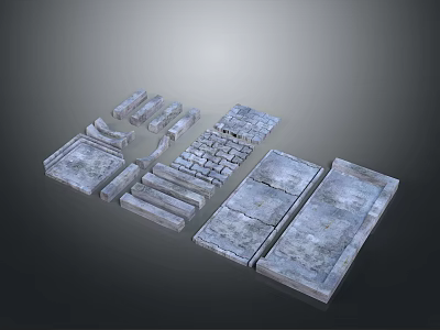 Gray Textured Stone Pavers And Blocks In Various Shapes For Construction 3d model
