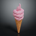 Sweet Pink Fluffy Ice Cream In Crispy Waffle Cone With Swirled Top
