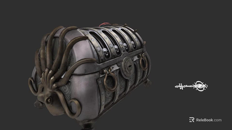 Intricate Metal Sculpture Carving With Tentacle Like Decorations Ring Details And Vintage Mechanical Design 3d model 