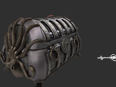 Intricate Metal Sculpture Carving With Tentacle Like Decorations Ring Details And Vintage Mechanical Design 3d model