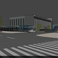 Industrial Entrance Gate With Vehicle Access Road Parking Area And Buildings