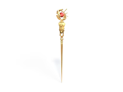 Vintage Style Golden Hairpin With Red Gemstone And Ornate Decorative Design 3d model