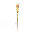 Vintage Style Golden Hairpin With Red Gemstone And Ornate Decorative Design