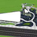 Contemporary Sales Office Building with Circular Sculpture Pool Marble Floor and Blue Sky