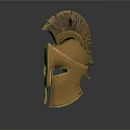 Golden Ancient Greek Helmet Featuring Decorative Plume And Reflection On Black Background