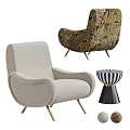 Modern Upholstered Leisure Chairs With Curved Arms Floral Prints And Metal Legs Accent Table