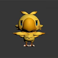 Cute Yellow Cartoon Bird 3D Model With Blue Eyes And Orange Feet
