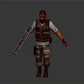 Man Wearing Black Mask Tactical Vest And Mechanical Arm With Camouflage Pants