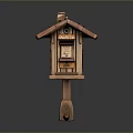 Wooden Birdhouse With Shingle Roof On Carved Post And Detailed Design