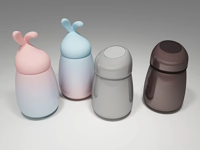 Daily Life Insulated Mugs in Pink Blue Gray and Brown with Round Design 3d model