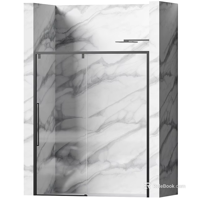 Elegant Modern Shower Sauna Interior Design With Marble Wall And Glass Shower Door 3d model 
