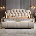 Modern Luxury Bedroom With Beige Diamond Stitched Bed Nightstands Table Lamps And Dressing Table Mirror