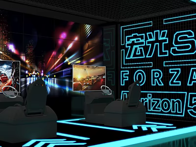 Immersive Gaming Setup With Forza Horizon 5 Hongguang S Racing Simulator And Neon Lights 3d model