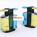 Public Facility Recycling Trash Bins With Yellow Blue Green Compartments For Waste Separation