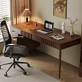Cozy Home Office Interior With Wooden Desk Office Chair Laptop Table Lamp And Potted Plant