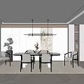 Modern Restaurant Interior With Round Dining Table Grey Chairs Hanging Lights And Decorative Wall Art