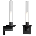 Set Of Two Illuminated Modern Wall Lamps With Black Base Transparent Glass Shade