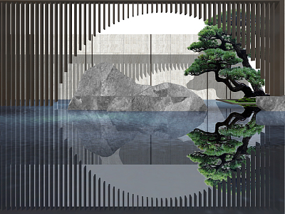 New Chinese Style Landscape Wall Waterscape Wall Landscape Pine Landscape Wall model