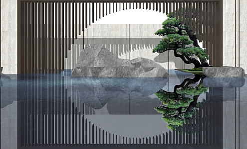 New Chinese Style Landscape Wall Waterscape Wall Landscape Pine Landscape Wall 3d model