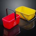 Red and Yellow Plastic Buckets for Daily Washing Use with Black Handles