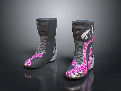 Stylish Black And Pink High Top Fashion Boots With Detailed Patterned Design 3d model
