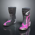 Stylish Black And Pink High Top Fashion Boots With Detailed Patterned Design