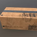 Brown Cardboard Parcel Box With Parcel Service Label And Black Tape For Shipping