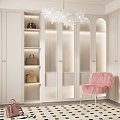 French Entry Luxury Cloakroom Chair Bag Carpet Curtain Clothing Door Panel Glass Door Wardrobe 3d model